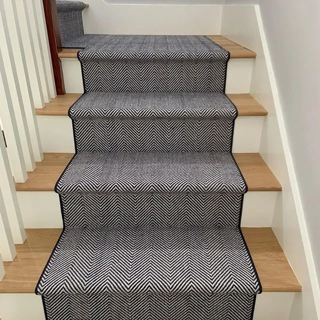 Dark navy blue striped stair runner